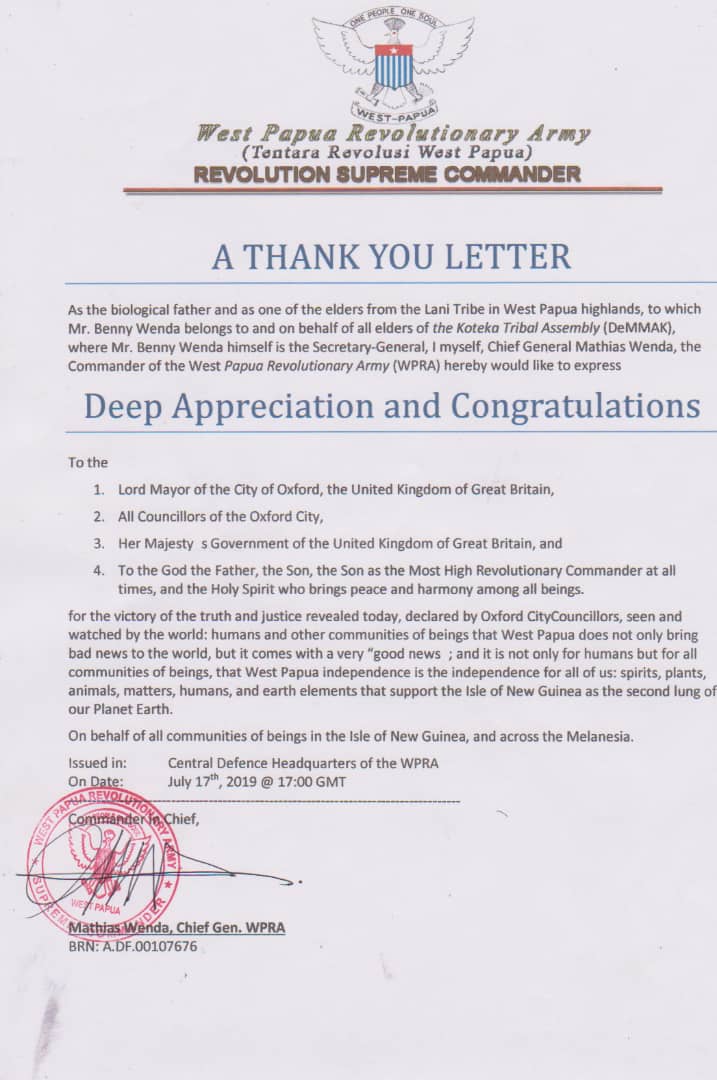 A Thank You Letter from WPRA to Oxford City Councillors