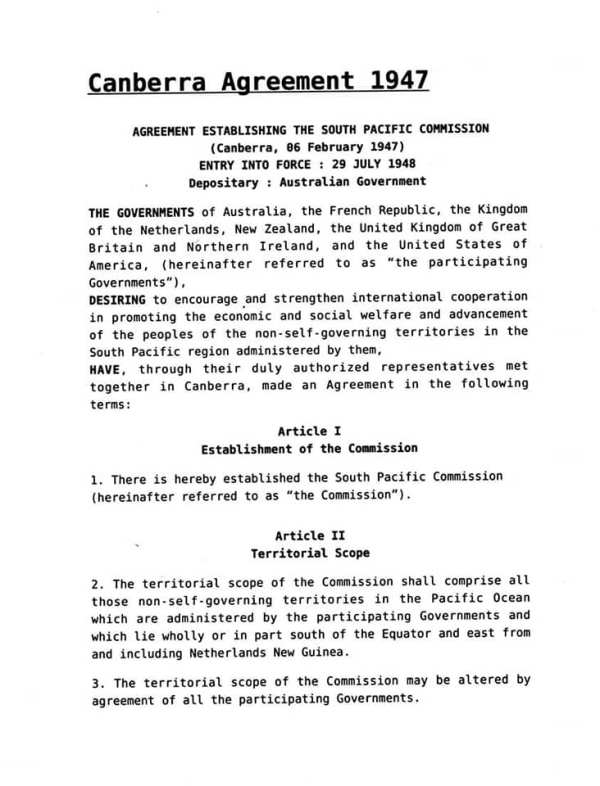 Canberra Agreement on Pacific Commission 1947
