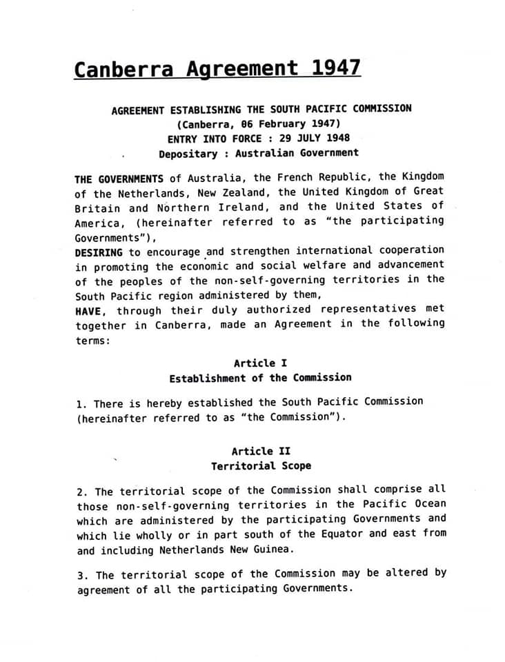 Canberra Agreement on Pacific Commission 1947